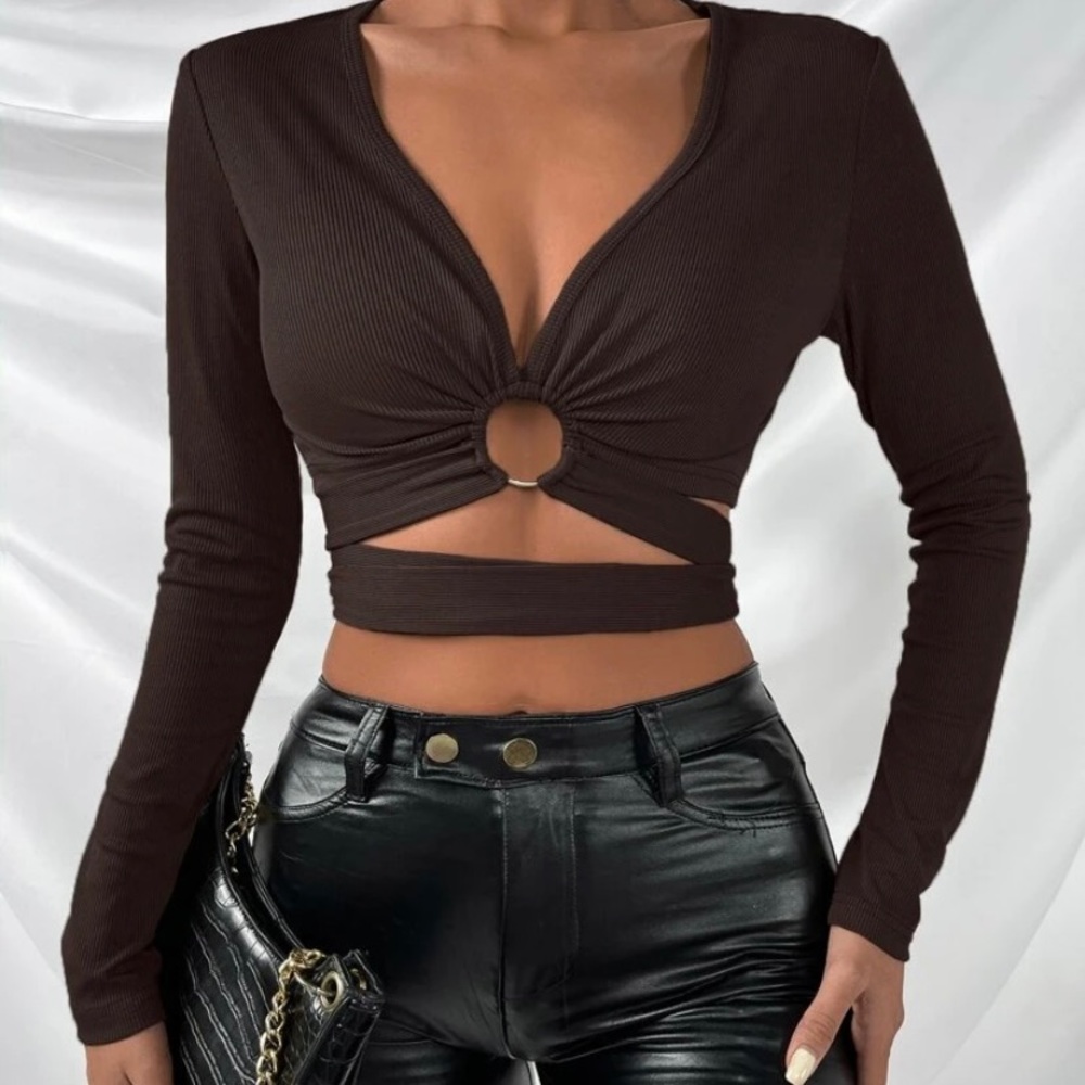 O-ring Tie Rib Knit Top